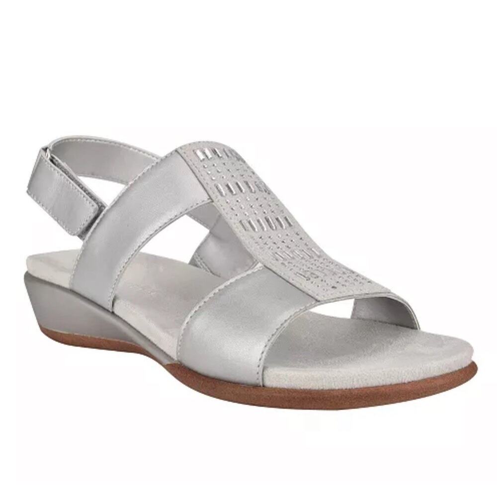 Easy Spirit Hazel Wedge Sandal Slingback Silver Party Comfort Women's 5.5 EUC